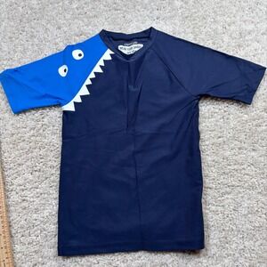 Crewcuts Kids Shark Rash Guard Swim Shirt UPF 50+ Size 6-7 Navy Blue